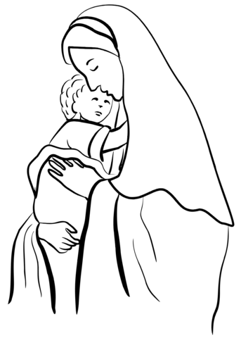 Mother Mary Holding Child Jesus Coloring Page